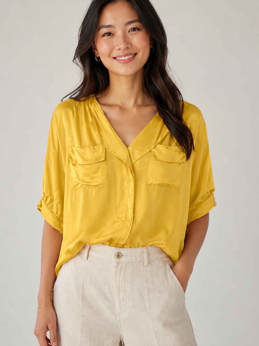 Anthropologie Odille Freya Yellow Ruffle Button Down Blouse Casual Size S